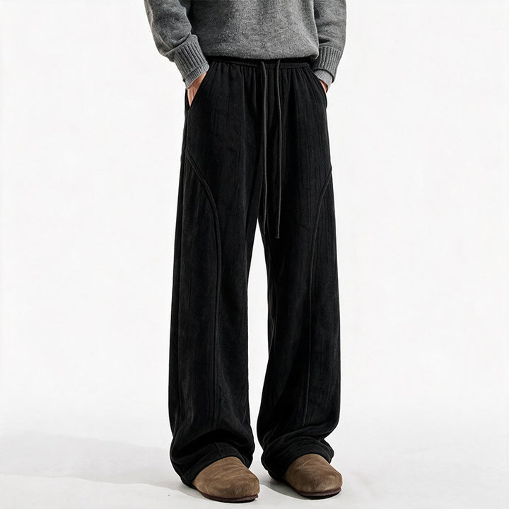 Damen Weite Velours-Loungehose mit hohem Elastikbund und Kordelzug Drune