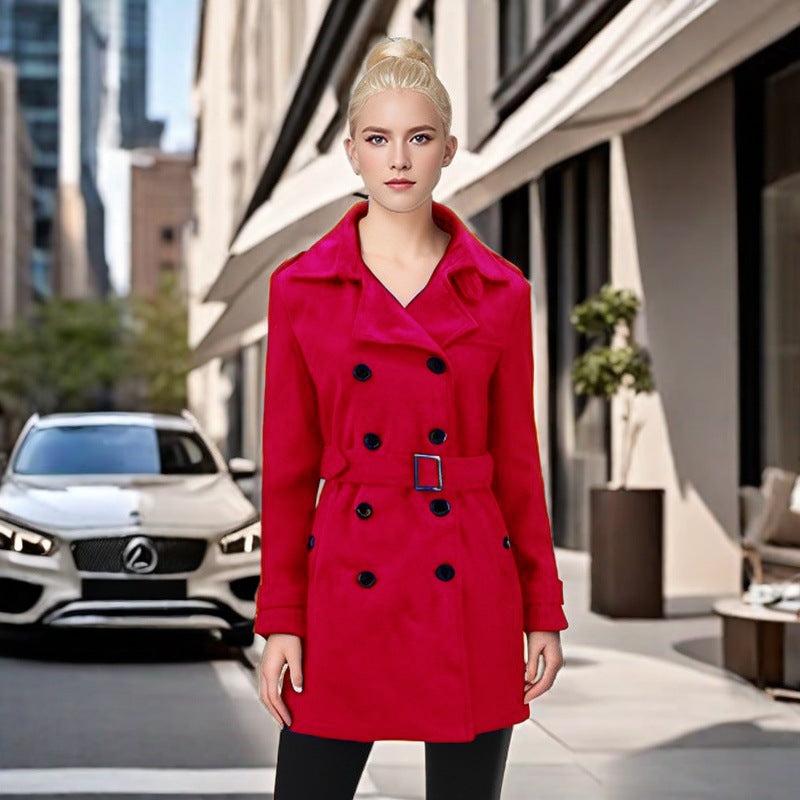 Damen Eleganter Trenchcoat mit Gürtel und kontrastierenden Knöpfen Drune