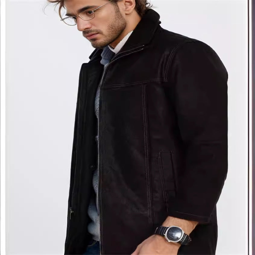 Herren Pilotenjacke mit wärmendem Teddyfutter und markanten Ziernähten Drune