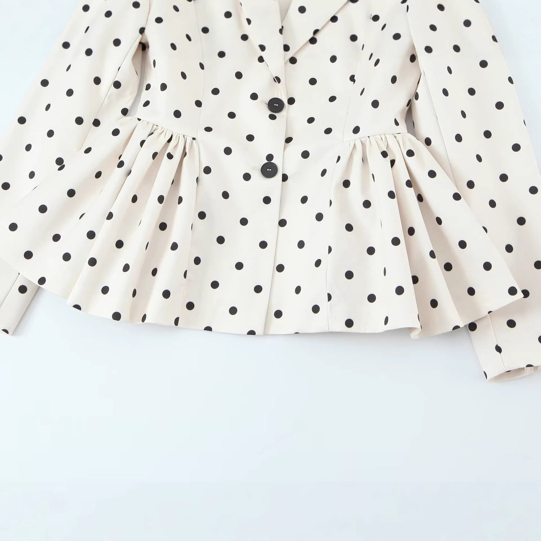 Damen Gepunkteter Peplum-Blazer mit Reverskragen und Taillenraffung Drune