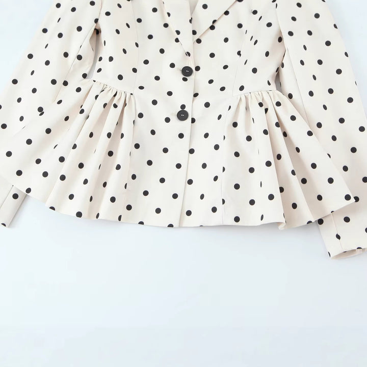 Damen Gepunkteter Peplum-Blazer mit Reverskragen und Taillenraffung Drune
