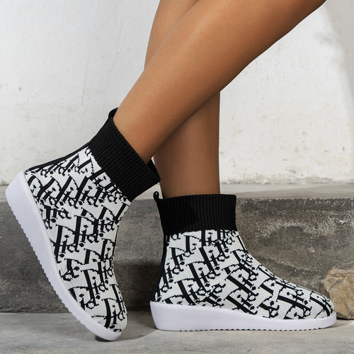 Damen modische Synthetik-Stiefel mit kreativem Muster und elastischem Obermaterial Drune