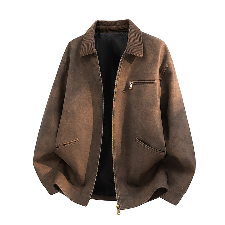 Herren Lässige Kunstlederjacke mit breitem Kragen Drune