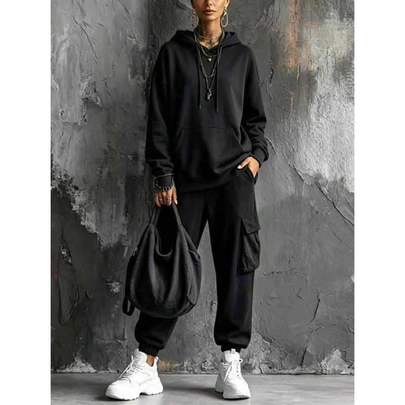 Damen Oversize Hoodie- und Cargo-Jogger-Set aus French Terry Drune