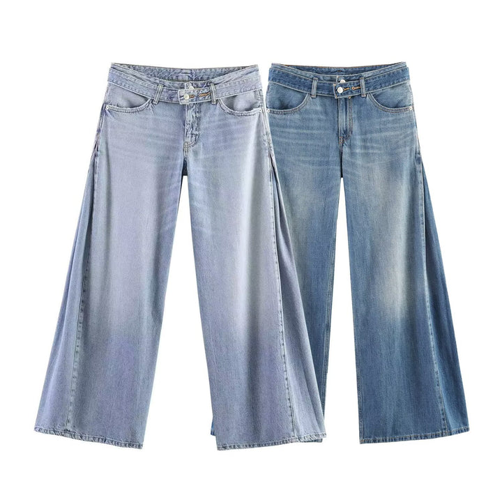 Damen Weite Denim-Hose mit extraweitem Schlag und seitlichen Falteinsätzen Drune