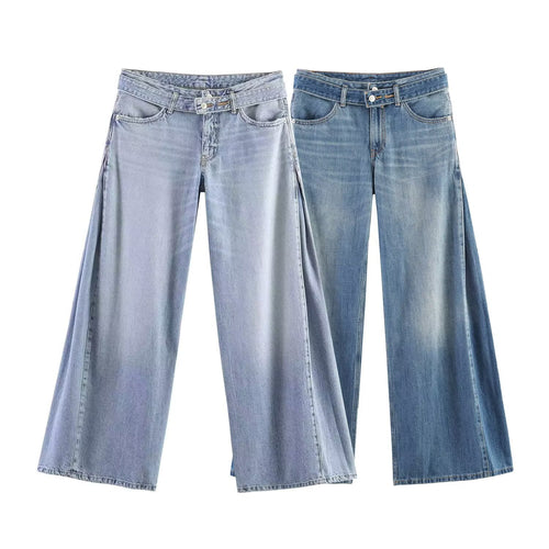 Damen Weite Denim-Hose mit extraweitem Schlag und seitlichen Falteinsätzen Drune