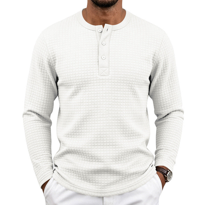 Herren Texturiertes Thermo-Henley-Langarmshirt mit Waffelstruktur und abgerundetem Saum Drune