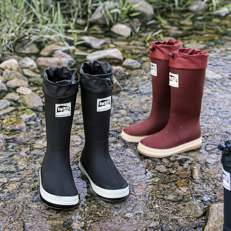Damen kniehohe wasserdichte Gummistiefel mit verstellbarem Kordelabschluss Drune