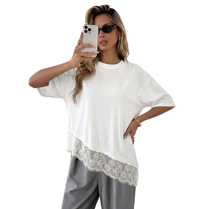 Damen Elegantes T-Shirt mit Spitzenrand Drune