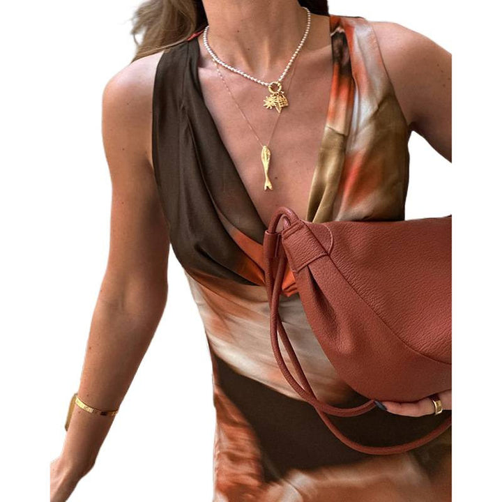 Damen Maxikleid mit tiefem V-Ausschnitt und elegantem Drapé Drune