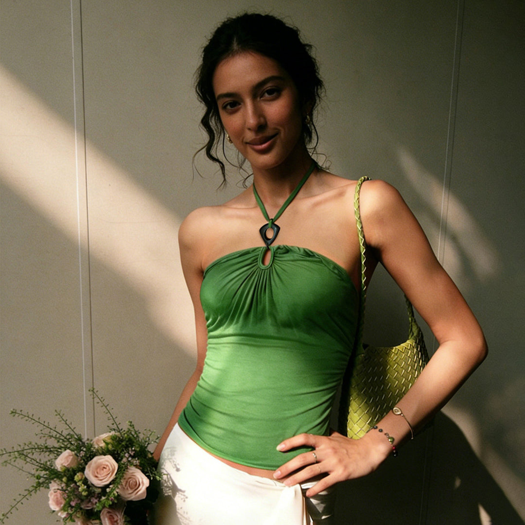 Damen elegantes Tanktop mit raffinierten Rüschendetails und Bindeband Drune