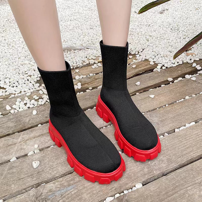 Damen  Strick-Stiefelette mit sockenähnlichem Schaft und markanter Profilsohle Drune