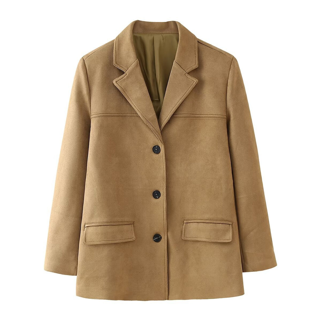 Damen Casual Blazerjacke aus hochwertigem Kunstleder mit eleganten Taschen Drune