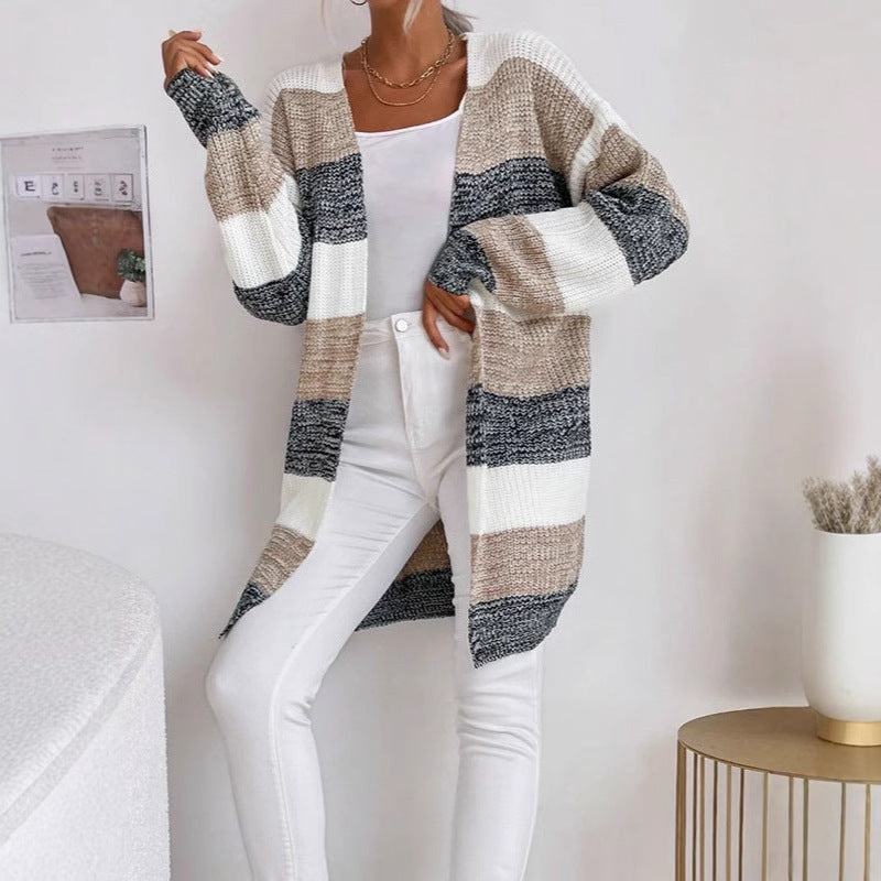 Damen Strickcardigan mit lässigem Streifenmuster und offenem Schnitt Drune