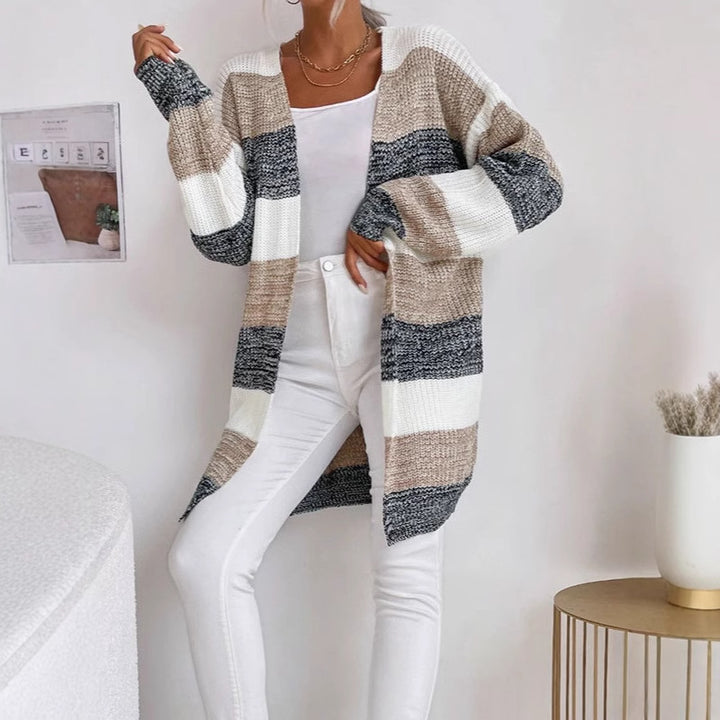 Damen Strickcardigan mit lässigem Streifenmuster und offenem Schnitt Drune