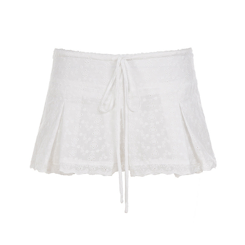 Damen verspielte Shorts mit verstellbarem Bindeband und zarten Spitzenakzenten Drune
