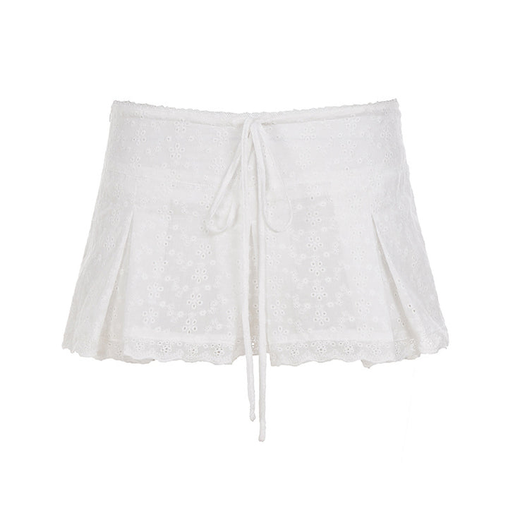 Damen verspielte Shorts mit verstellbarem Bindeband und zarten Spitzenakzenten Drune