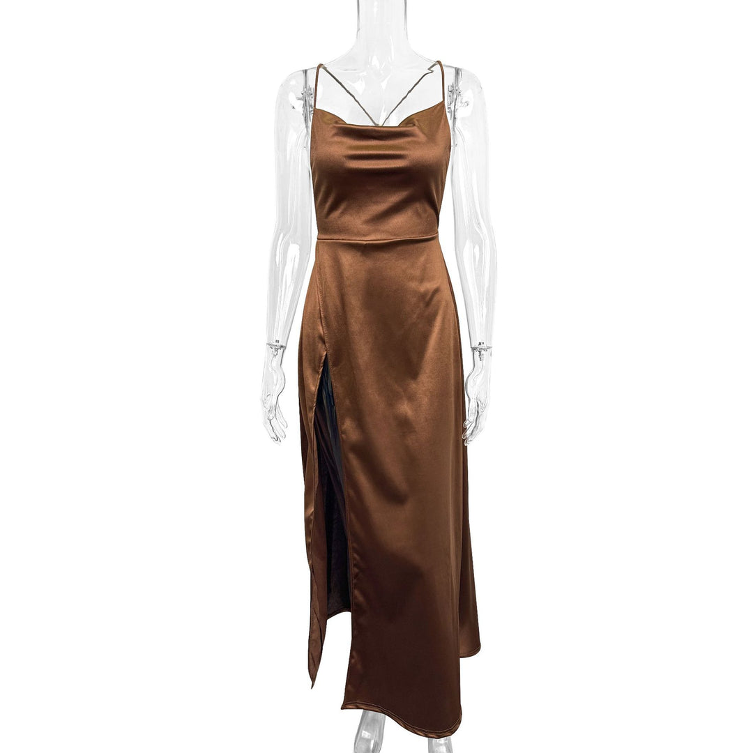 Damen Elegantes Maxikleid mit tiefem Ausschnitt und hochgradigem Schlitz Drune