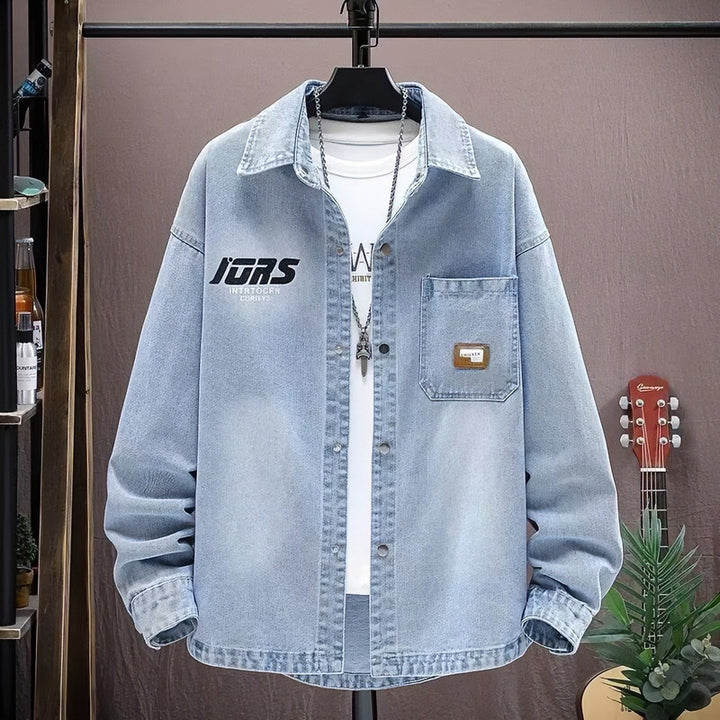 Herren Oversized Denim-Hemdenjacke im Vintage-Wash mit aufgesetzter Brusttasche Drune