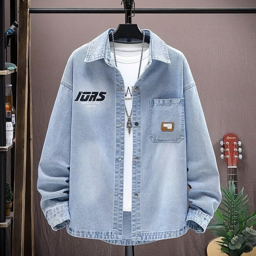 Herren Oversized Denim-Hemdenjacke im Vintage-Wash mit aufgesetzter Brusttasche Drune