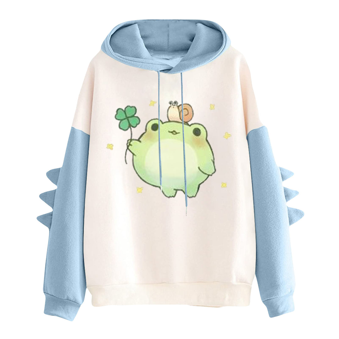 Damen nan Kapuzenpullover mit niedlichem Frosch-Motiv, Kängurutasche und volumigen Ärmelapplikationen Drune
