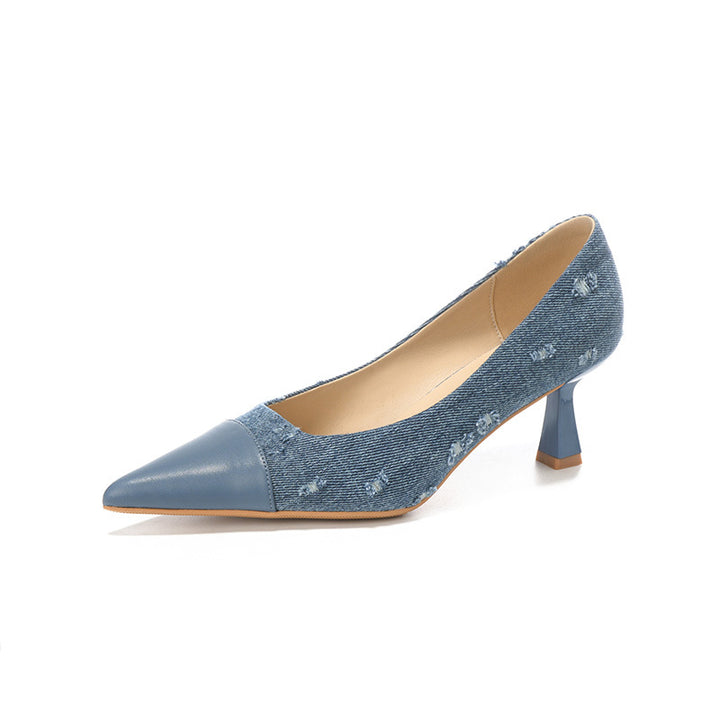 Damen Stylische Denim Spitz-Zehen Absätze Drune