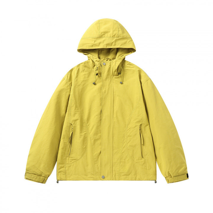 Unisex Kurz geschnittene Kapuzenjacke im technischen Outdoor‑Style mit Kordelzug, verdeckter Frontleiste und verstellbaren Bündchen Drune