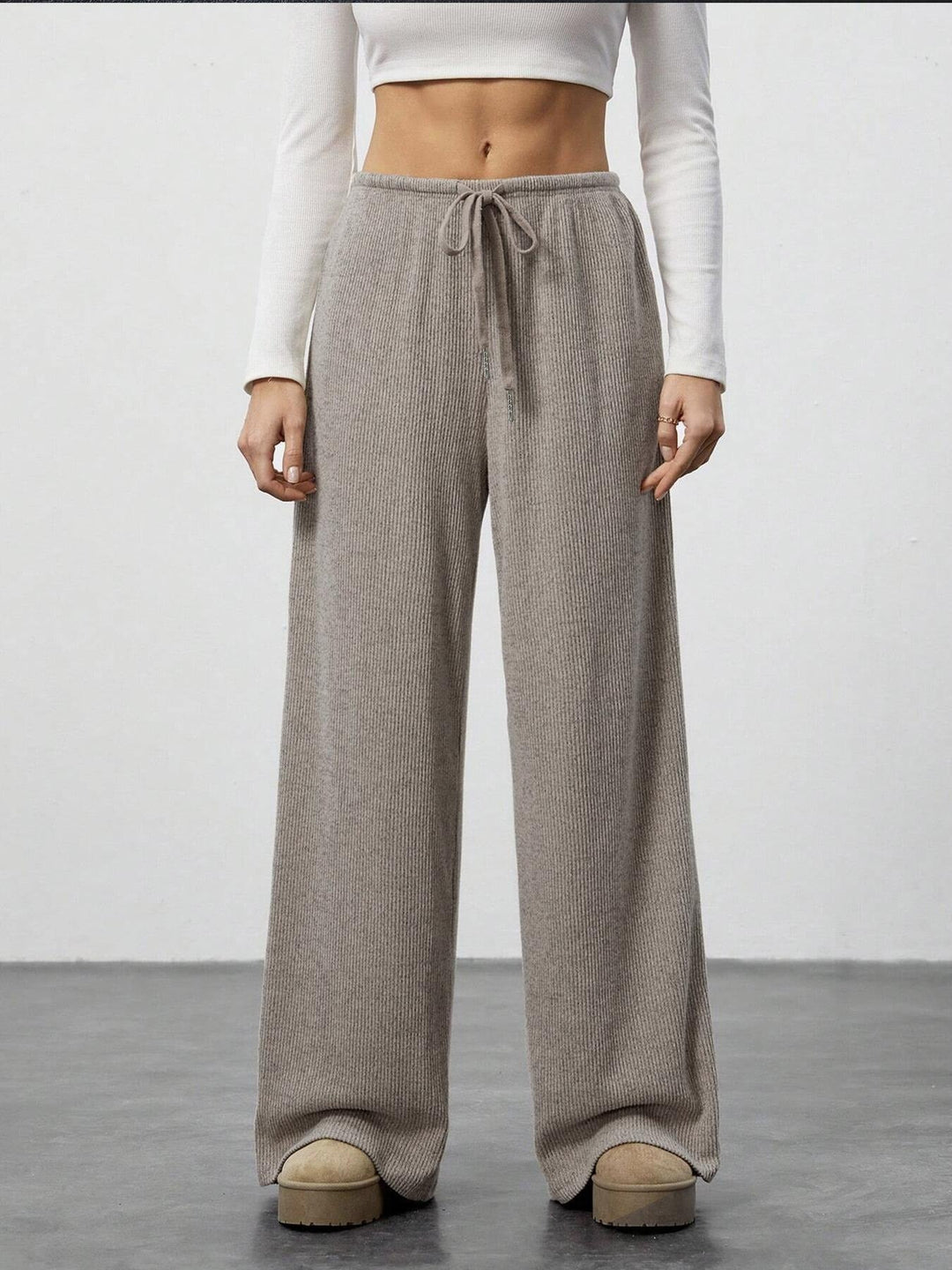 Damen Weit geschnittene Relax-Hose aus elastischem Strickmaterial mit Kordelzug Drune