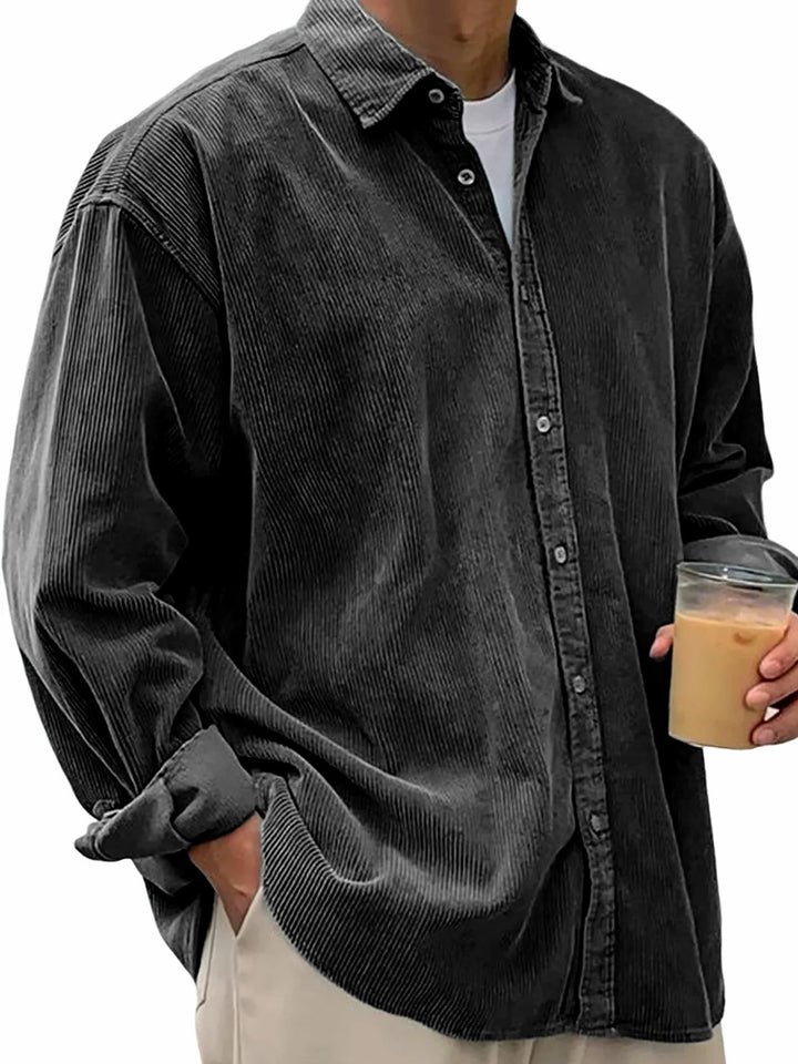 Herren nan langärmliges Oversize-Cordhemd mit Hemdkragen und durchgehender Knopfleiste Drune