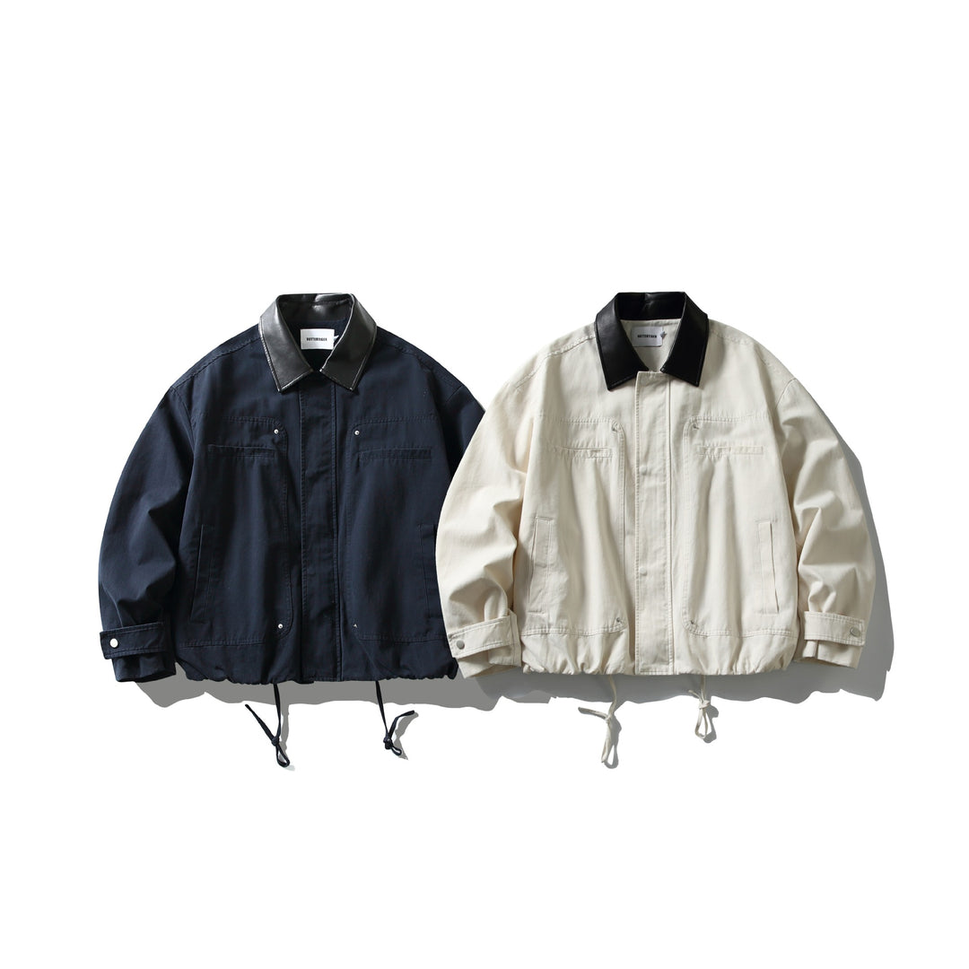Herren Fieldjacke im Boxy‑Cut mit Lederkragen und Kordelzug Drune