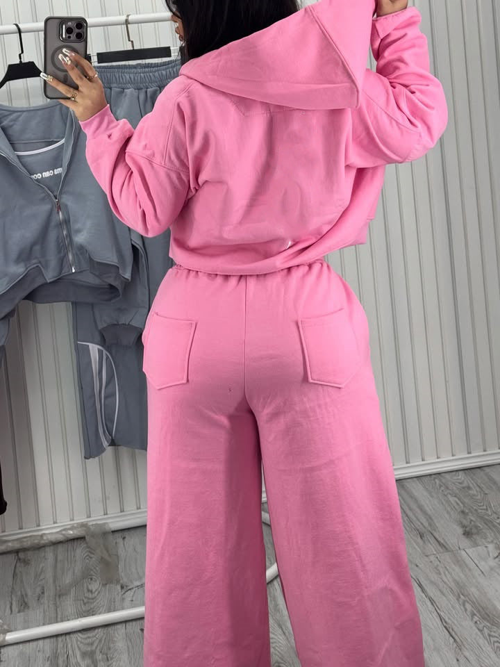 Damen Oversize Kapuzen-Sweatjacke mit Reißverschluss und weitem Trackpant-Set Drune