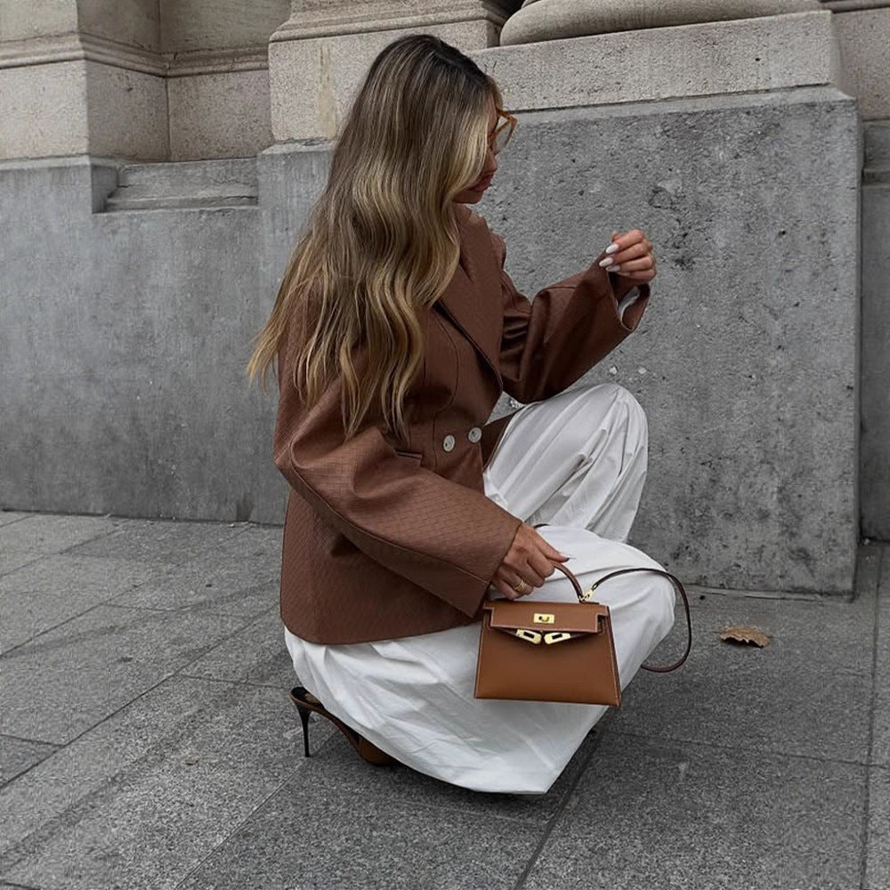 Damen Boxy-Blazer mit taillierter Drapierung und strukturierter Lederimitat-Optik Drune