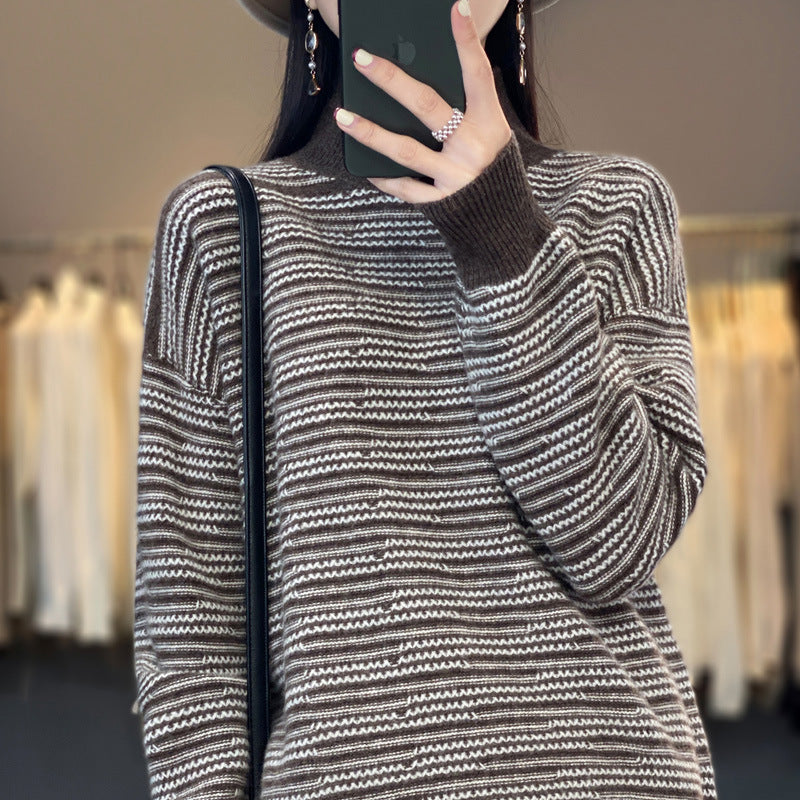 Damen Strickpullover mit modernem Streifenmuster und bequemen Daumenlöchern Drune