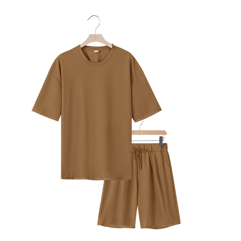 Herren nan entspannter Jersey-Set mit verlängertem Rundhals-T-Shirt und elastischen Kordelzug-Shorts Drune