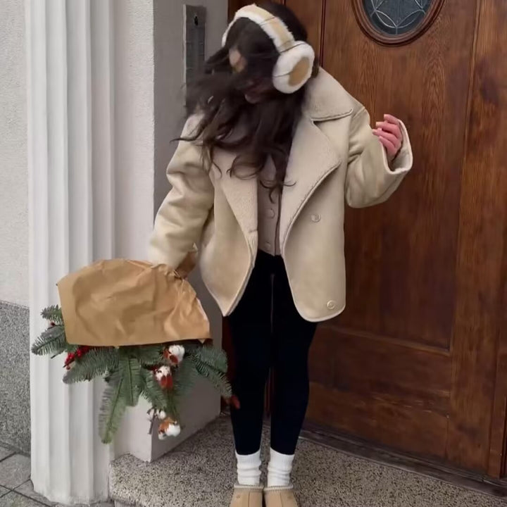 Damen Kuschelige Jacke mit Kunstfellkragen Drune