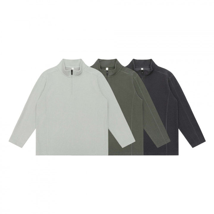 Unisex Texturierter Half‑Zip‑Strickpullover im Boxy‑Schnitt mit Stehkragen Drune
