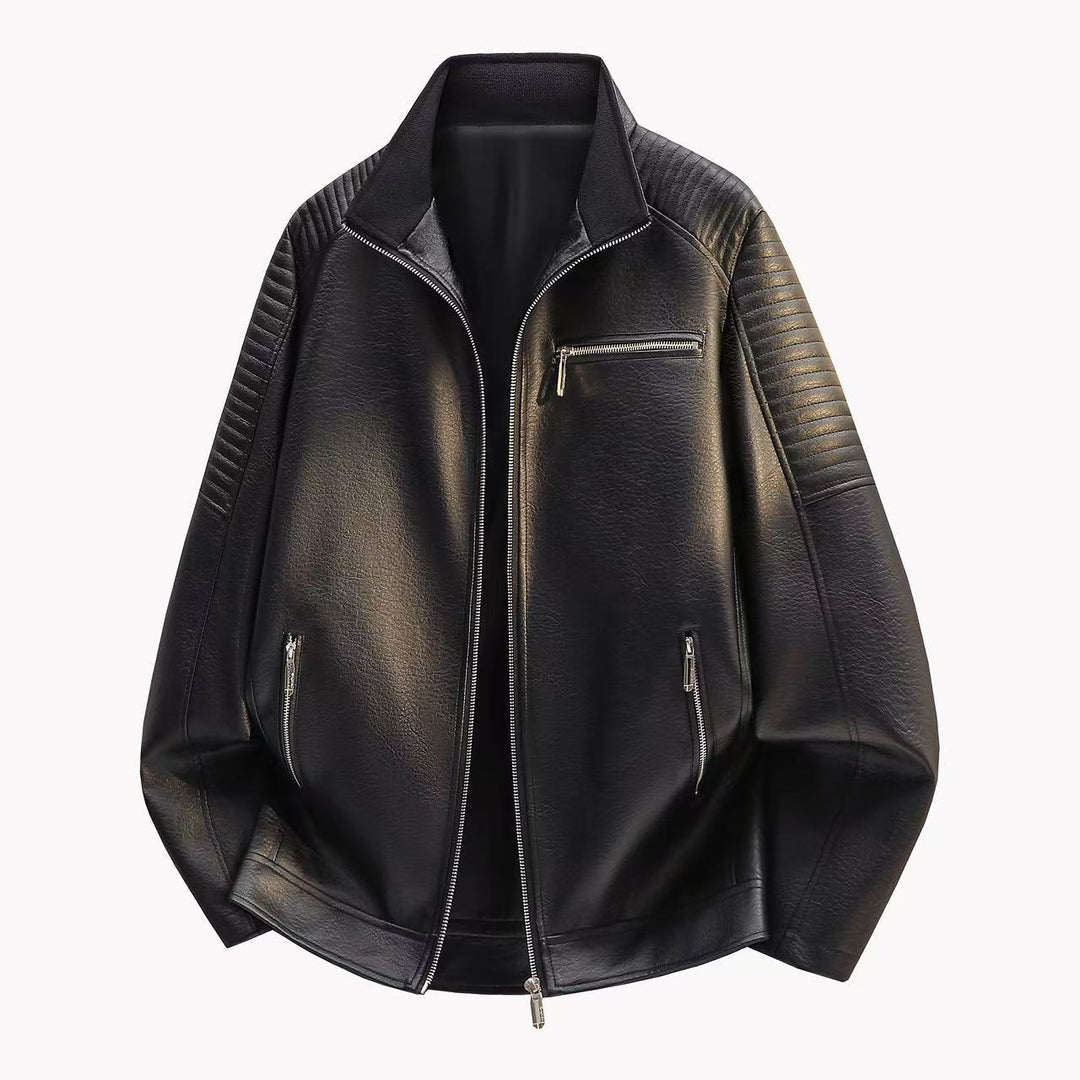 Herren Elegante Lederjacke mit Reißverschlüssen Drune