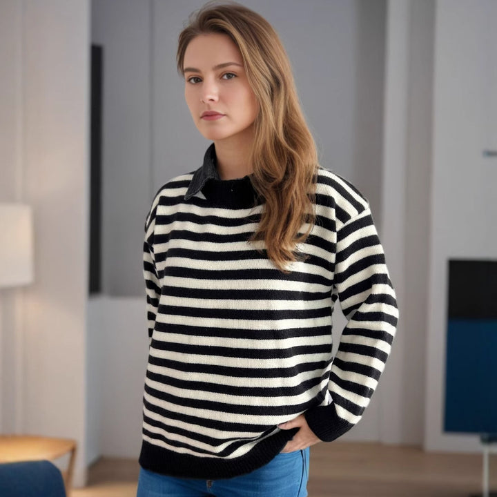 Damen Oversized Pullover mit modischem Streifenmuster und lässiger Passform Drune