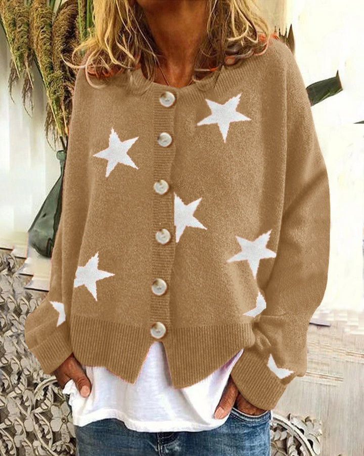 Damen Lockere Strickjacke mit Sternenmotiv Drune