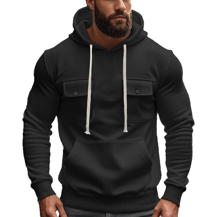 Herren modischer Hoodie mit aufgesetzten Taschen und kontrastierenden Kordeln Drune
