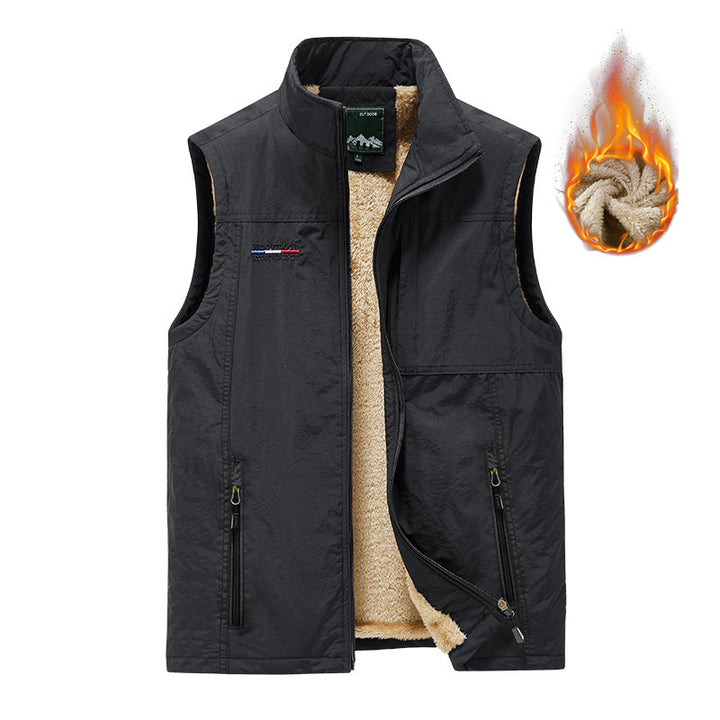 Herren Windabweisende Canvas‑Weste mit Teddyfleece‑Innenfutter und Stehkragen Drune