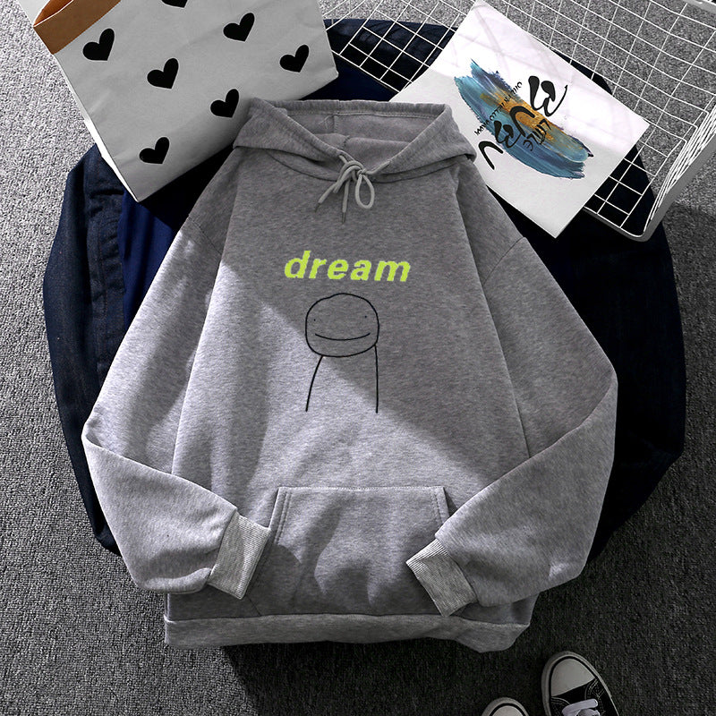 Unisex nan Oversize-Kapuzenpullover mit minimalistischem Smiley-Print, weichem Fleece-Innenfutter und praktischer Kängurutasche Drune