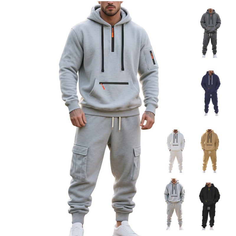 Herren Urbane Cargo-Jogging-Set mit Utility-Hoodie, Reißverschluss-Details und Cargo-Joggers Drune