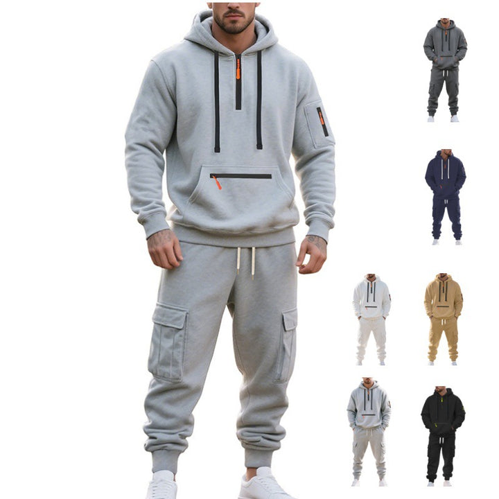 Herren Urbane Cargo-Jogging-Set mit Utility-Hoodie, Reißverschluss-Details und Cargo-Joggers Drune