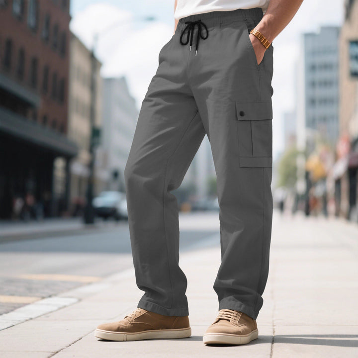 Herren nan urbane utilitarische Cargohose mit elastischem Komfortbund, Tunnelzug und verschließbaren Klappentaschen Drune