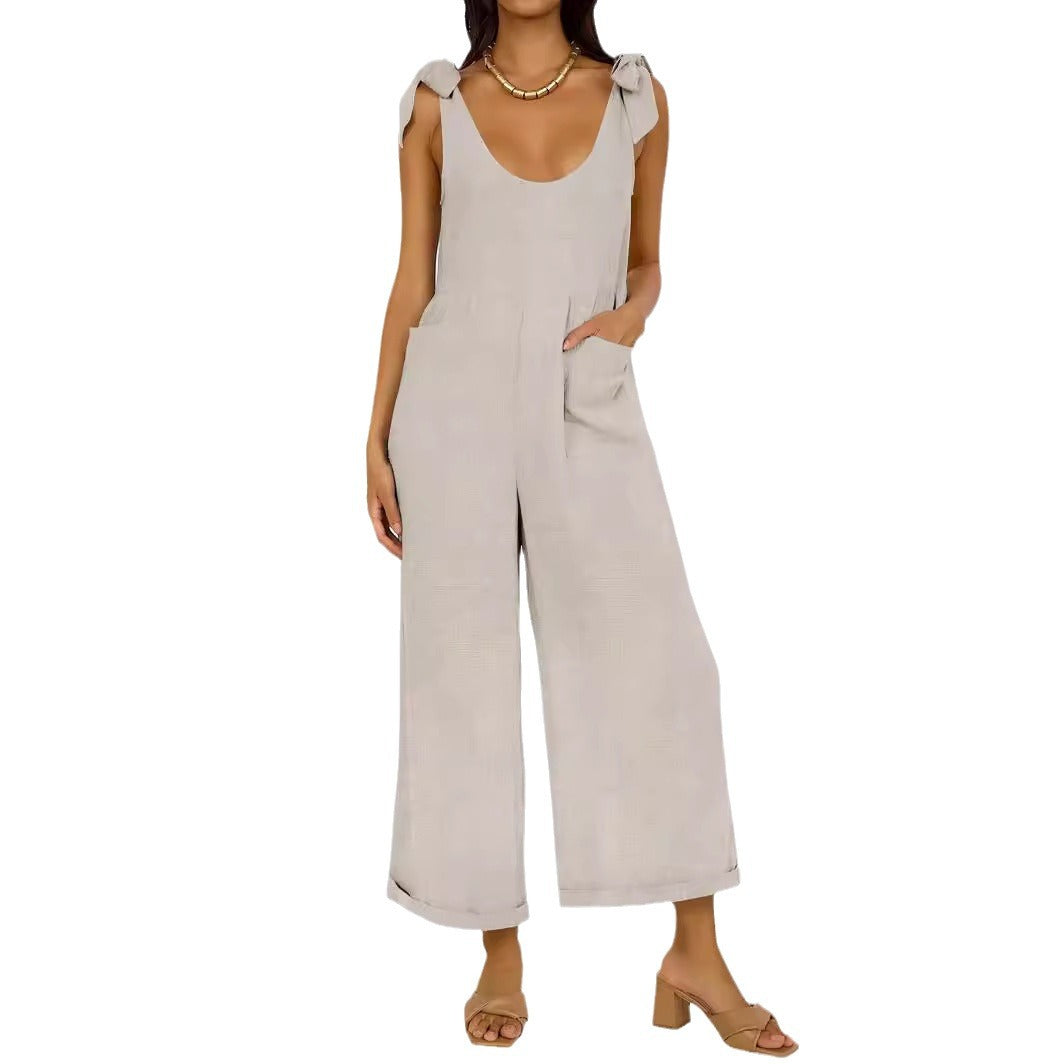 Damen Lässiger Jumpsuit mit verstellbaren Trägern und weitem Bein Drune