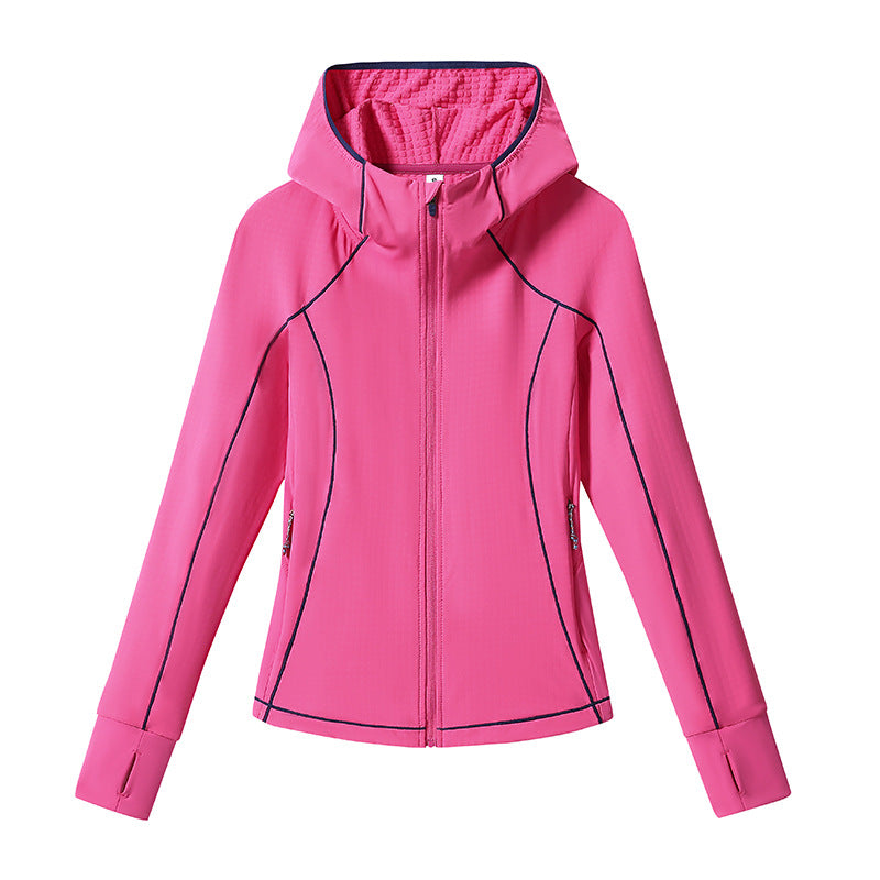 Damen Leichte Softshell-Kapuzenjacke mit ergonomischen Kontrastnähten und Daumenloch Drune