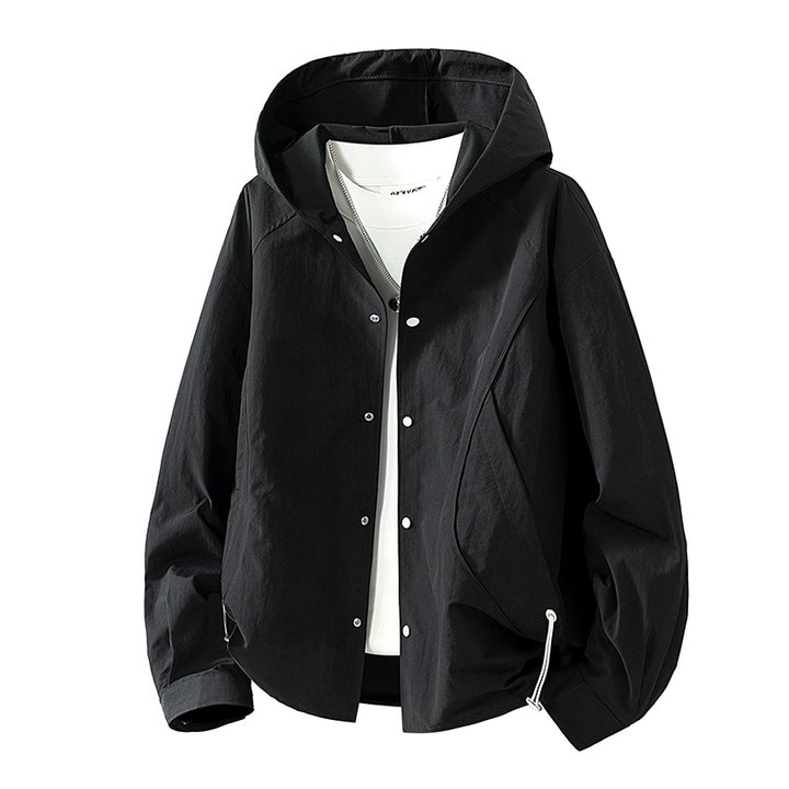 Damen leichte Kapuzenjacke mit Druckknopffront, verstellbarem Kordelzugsaum und praktischen Seitentaschen Drune