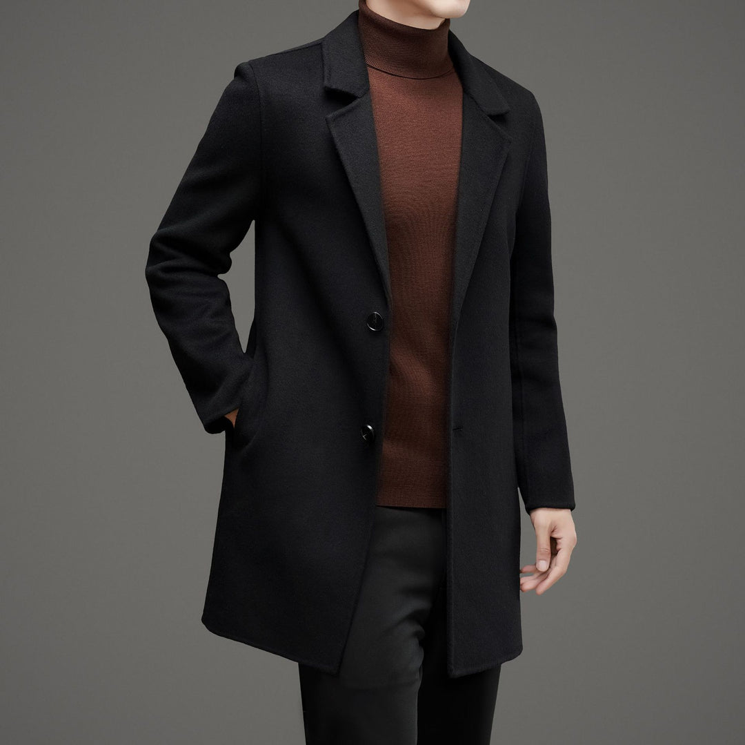 Herren eleganter Wool-Langmantel mit modernem Schnitt und isolierender Fütterung Drune