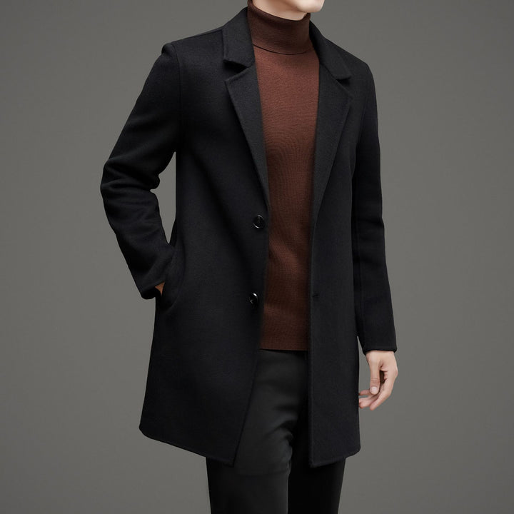 Herren eleganter Wool-Langmantel mit modernem Schnitt und isolierender Fütterung Drune